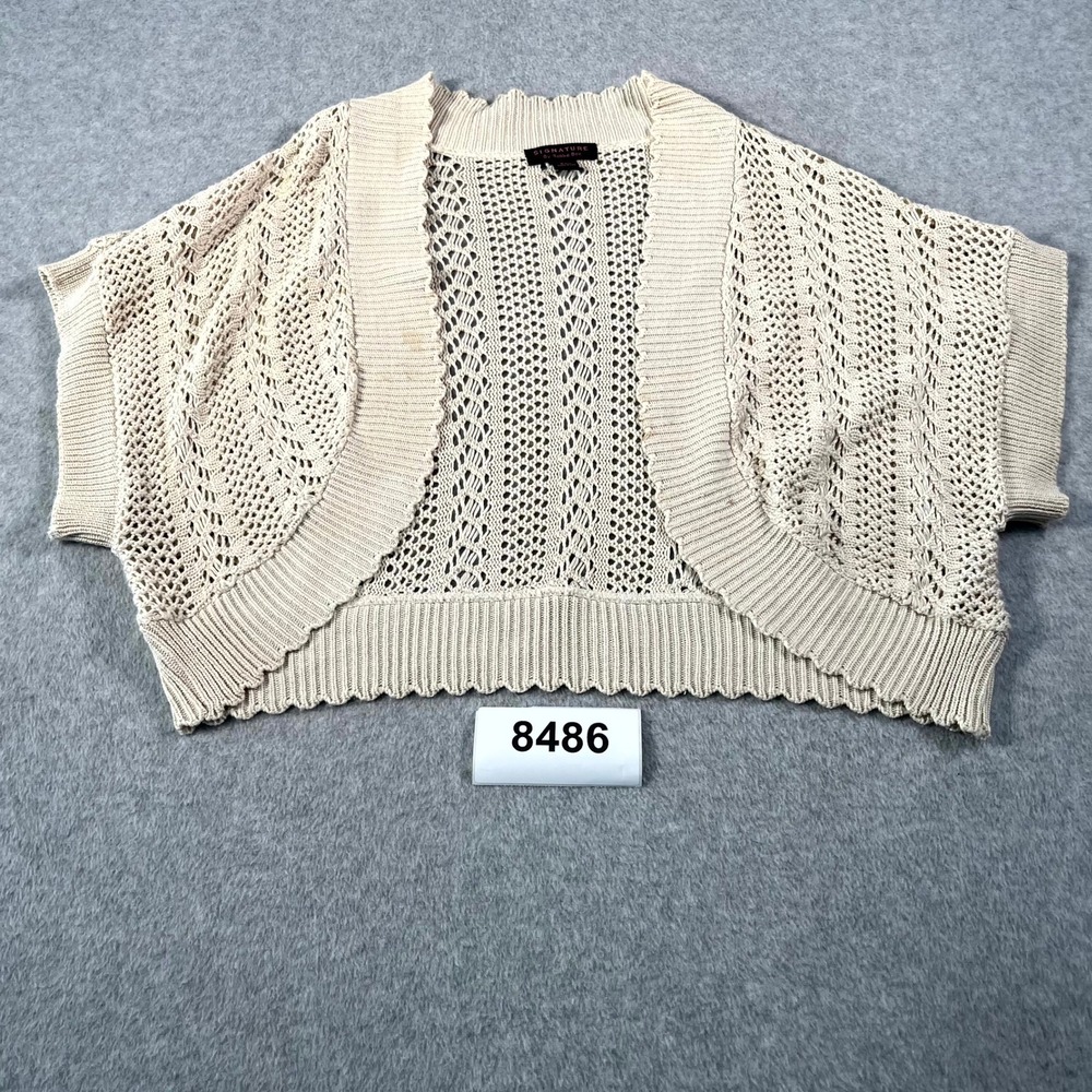 Signature By Robbie Bee Cardigan Shrug Womens 24W Beige Open Front Crochet Knit
